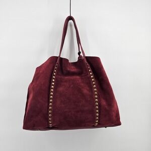 NWT Marlon Firenze Suede Studded Slouchy Tote Bordo (Burgundy) Made in Italy